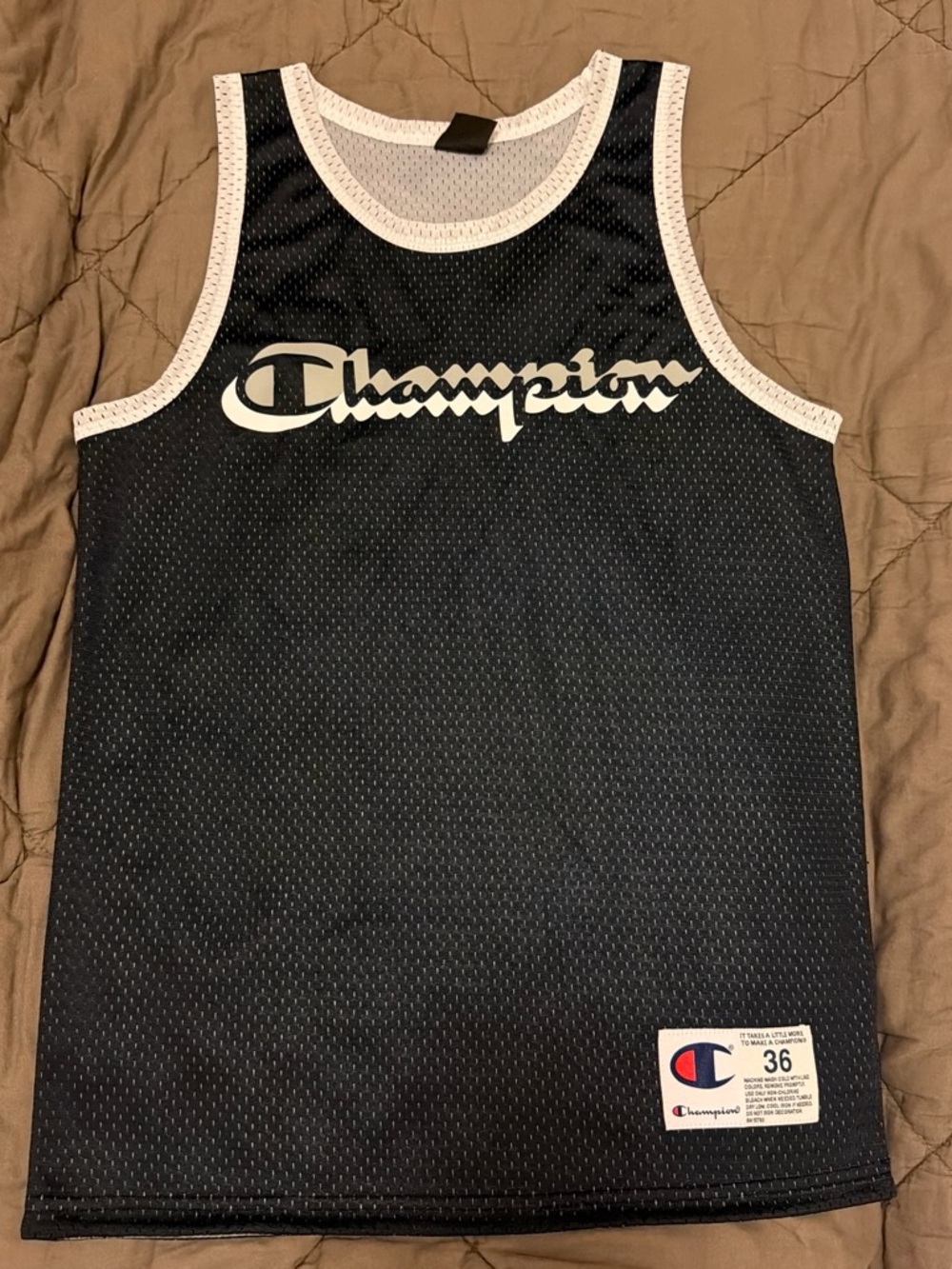 Champion Black Mesh Tank with White Trim & Logo